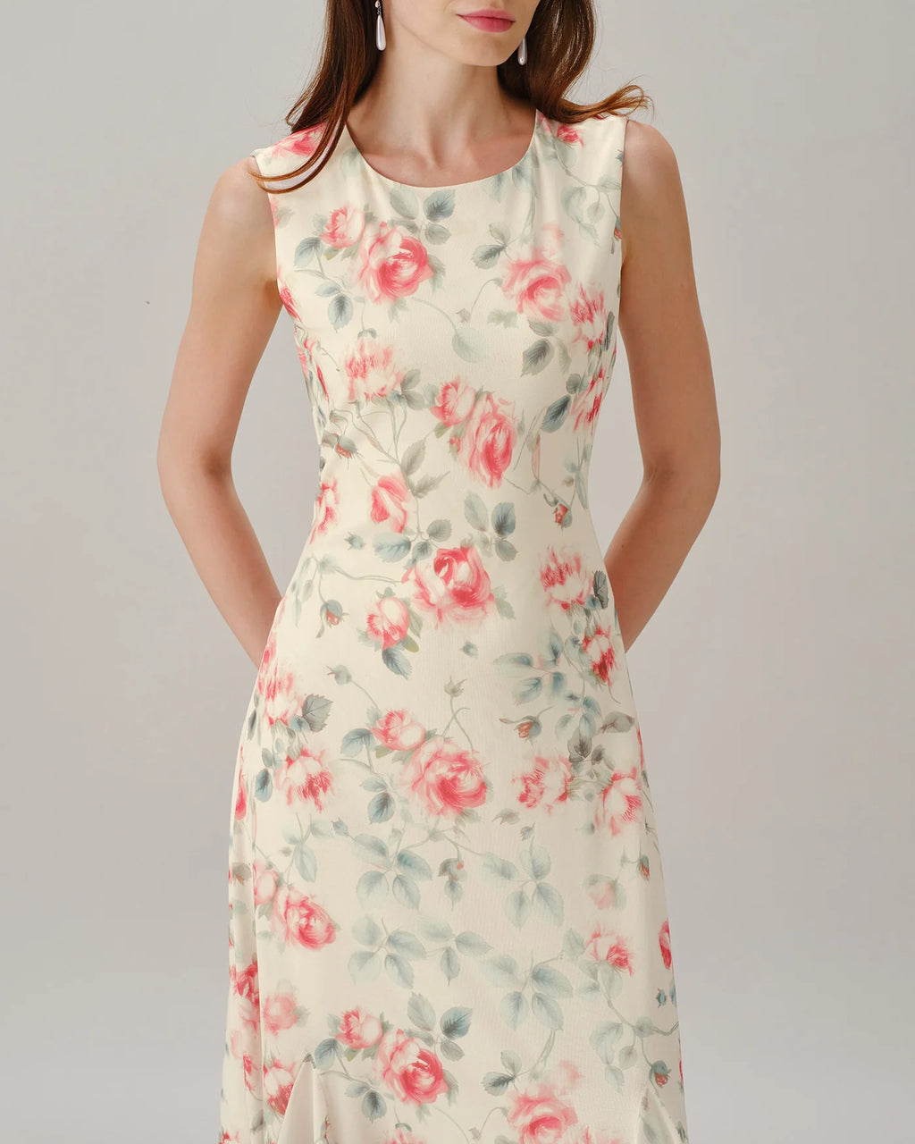 Round Neck Sleeveless Floral Print A‑Line Maxi Dress