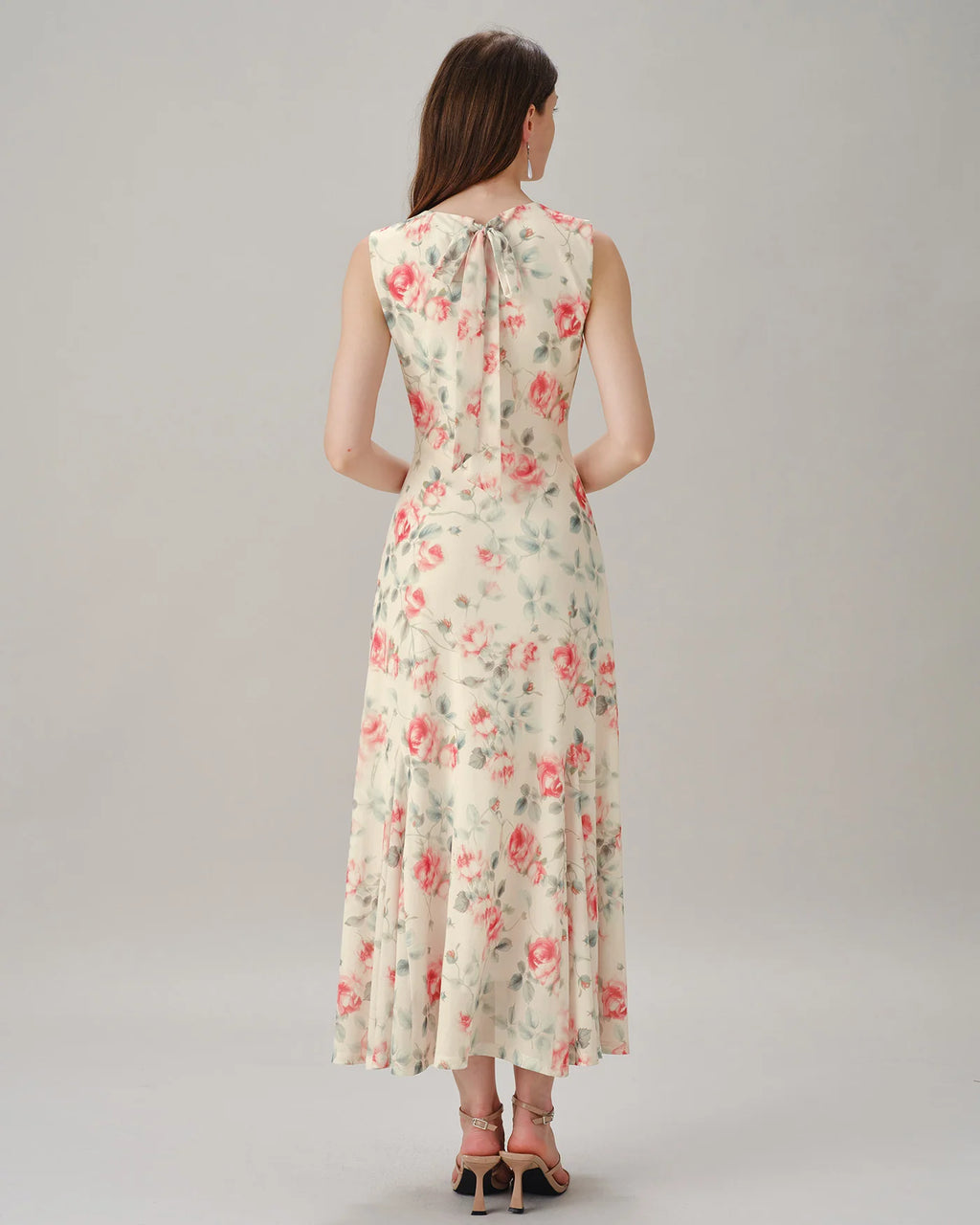Round Neck Sleeveless Floral Print A‑Line Maxi Dress