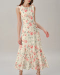 Round Neck Sleeveless Floral Print A‑Line Maxi Dress