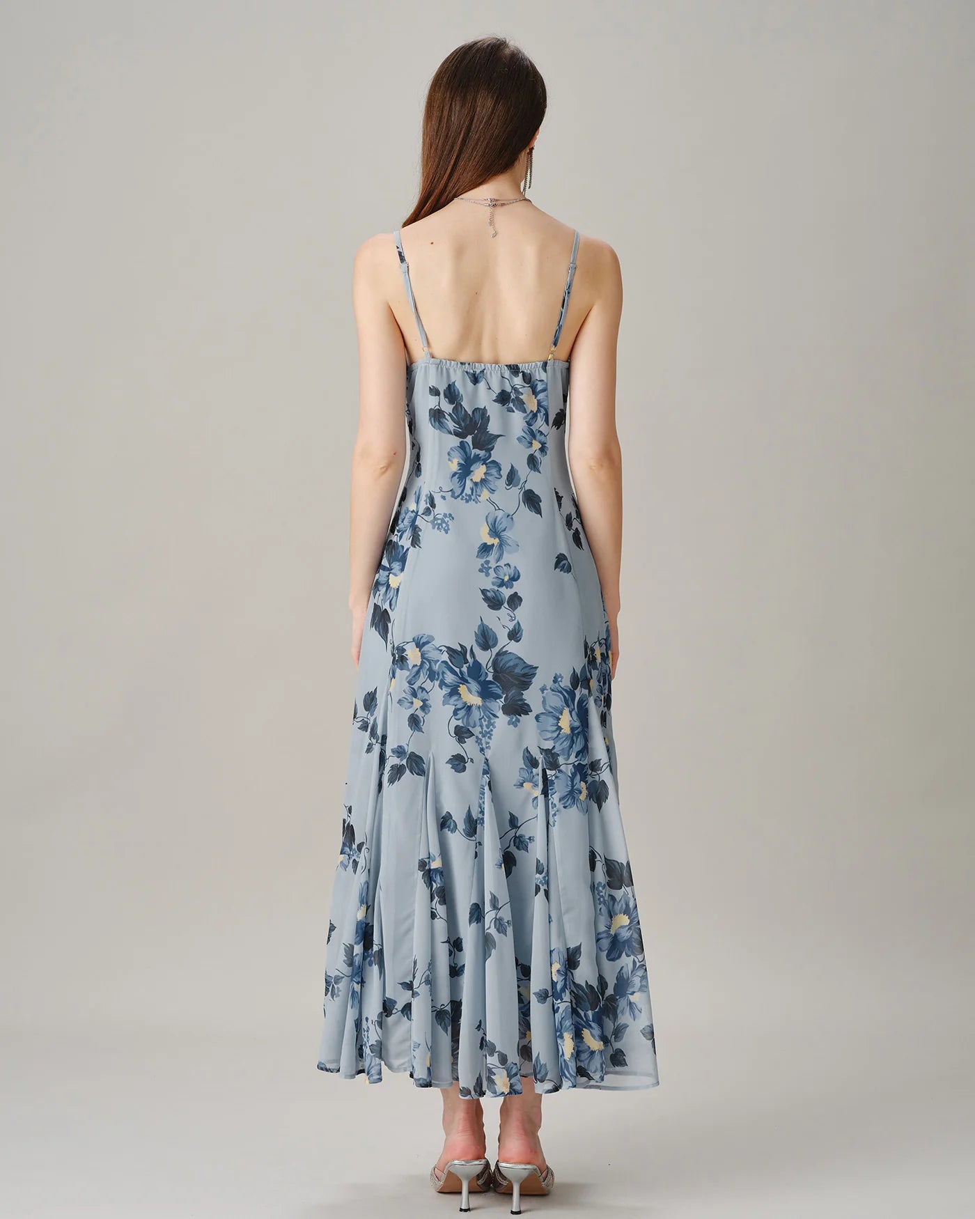 Spaghetti Strap Floral Chiffon A‑Line Maxi Dress