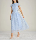 Mock Neck Cap‑Sleeve Floral Chiffon A‑Line Midi Dress